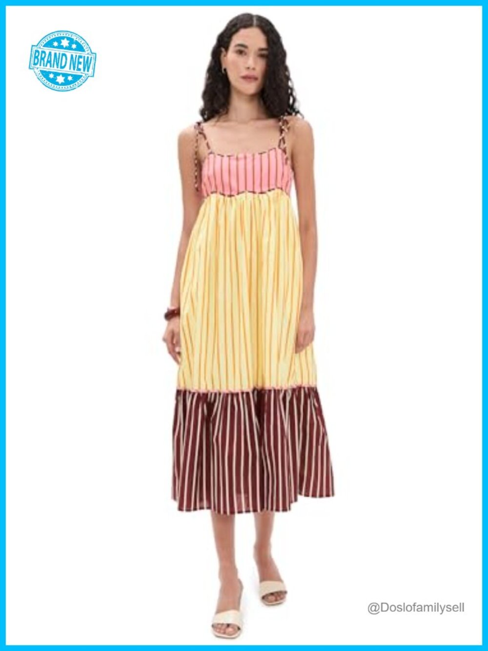 English Factory Colorblock Stripe Sleeveless Midi Dress Fit & Flare